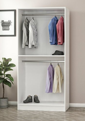 FUNZI LIVING Kales 210 garderobeskab, m. 2 spejllger, 1 hylde, 2 bjlestnger - antracitgr og hvid