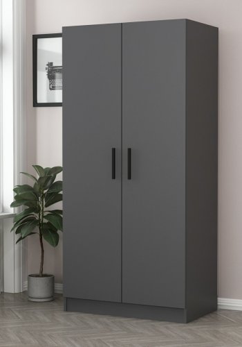 FUNZI LIVING 190 garderobeskab, m. 2 lger, 1 hylde, 2 bjlestnger - antracitgr melamin