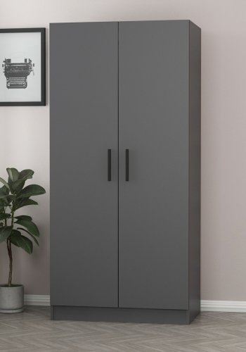 FUNZI LIVING 190 garderobeskab, m. 2 lger, 1 hylde, 2 bjlestnger - antracitgr melamin