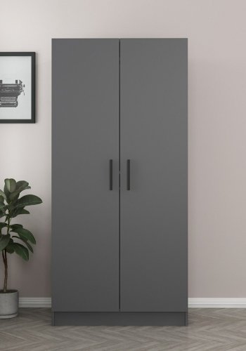 FUNZI LIVING 210 garderobeskab, m. 2 lger, 1 hylde, 2 bjlestnger - antracitgr melamin