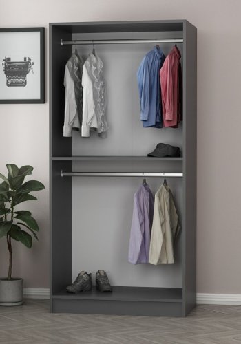 FUNZI LIVING 210 garderobeskab, m. 2 lger, 1 hylde, 2 bjlestnger - antracitgr melamin