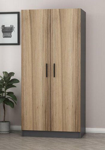 FUNZI LIVING 190 garderobeskab, m. 2 lger, 1 hylde, 2 bjlestnger - antracitgr/natur melamin