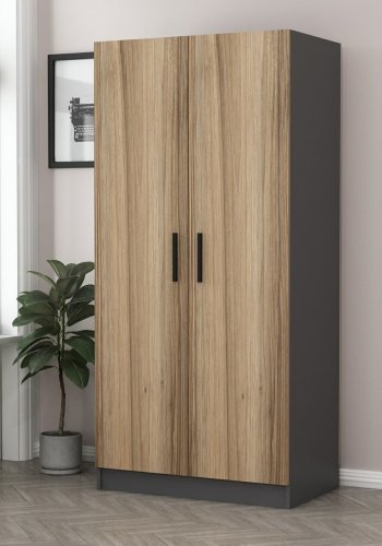 FUNZI LIVING 210 garderobeskab, m. 2 lger, 1 hylde, 2 bjlestnger - antracitgr/natur melamin