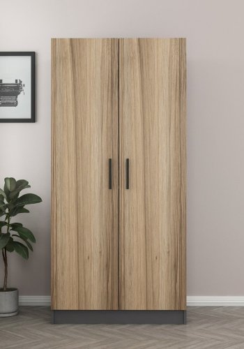 FUNZI LIVING 210 garderobeskab, m. 2 lger, 1 hylde, 2 bjlestnger - antracitgr/natur melamin