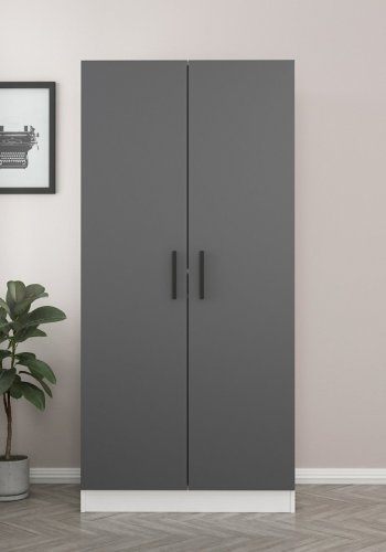 FUNZI LIVING 190 garderobeskab, m. 2 lger, 1 hylde, 2 bjlestnger - antracitgr og hvid melamin