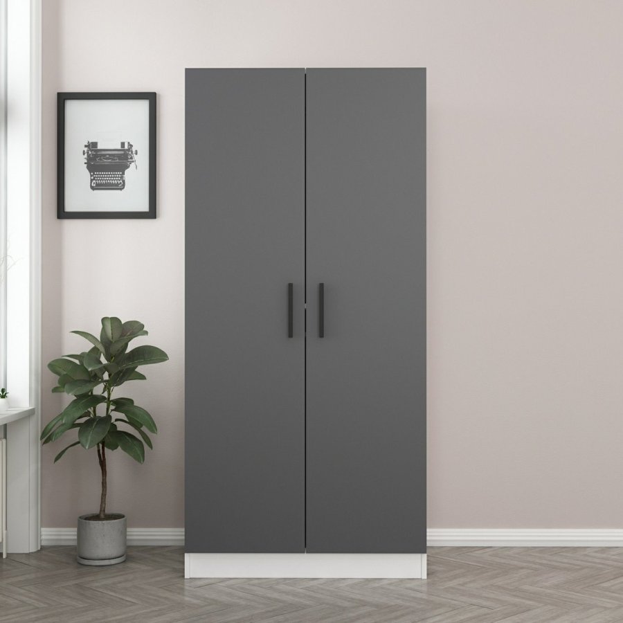 FUNZI LIVING 190 garderobeskab, m. 2 lger, 1 hylde, 2 bjlestnger - antracitgr og hvid melamin