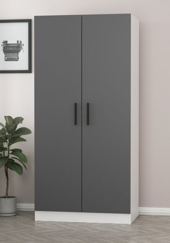 FUNZI LIVING 190 garderobeskab, m. 2 lger, 1 hylde, 2 bjlestnger - antracitgr og hvid melamin