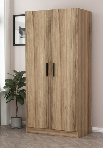 FUNZI LIVING 190 garderobeskab, m. 2 lger, 1 hylde, 2 bjlestnger - egefarvet melamin