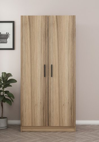 FUNZI LIVING 190 garderobeskab, m. 2 lger, 1 hylde, 2 bjlestnger - egefarvet melamin