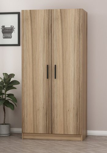 FUNZI LIVING 210 garderobeskab, m. 2 lger, 1 hylde, 2 bjlestnger - egefarvet melamin