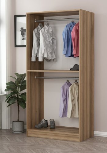 FUNZI LIVING 210 garderobeskab, m. 2 lger, 1 hylde, 2 bjlestnger - egefarvet melamin