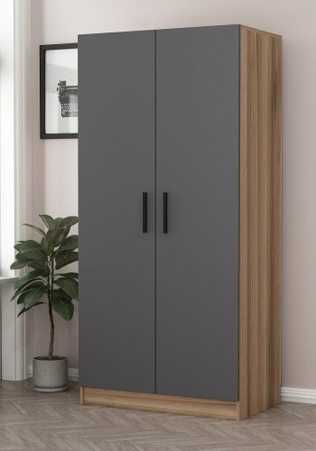 FUNZI LIVING 190 garderobeskab, m. 2 lger, 1 hylde, 2 bjlestnger - antracitgr/egefarvet melamin