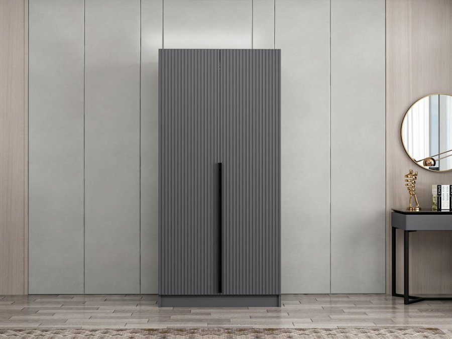 FUNZI LIVING Plus Membran 210 garderobeskab, m. 2 lger, 1 hylde, 2 bjlestnger - antracitgr