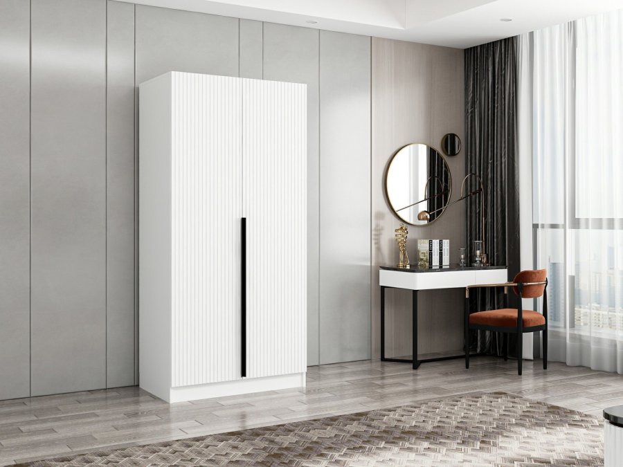 FUNZI LIVING Plus Membrane 210 garderobeskab, m. 2 lger, 1 hylde, 2 bjlestnger - hvid melamin