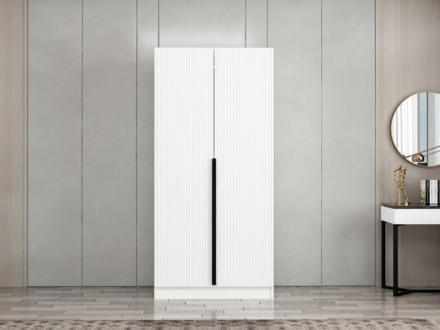 FUNZI LIVING Plus Membrane 210 garderobeskab, m. 2 lger, 1 hylde, 2 bjlestnger - hvid melamin