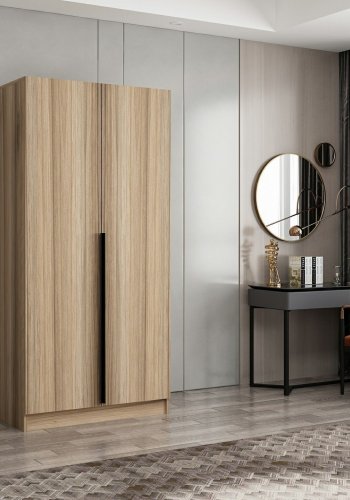 FUNZI LIVING Plus 210 garderobeskab, m. 2 lger, 1 hylde, 2 bjlestnger - egefarvet melamin