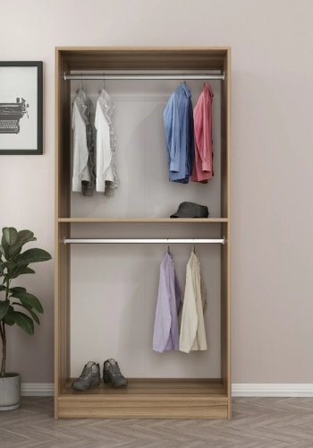 FUNZI LIVING Plus 210 garderobeskab, m. 2 lger, 1 hylde, 2 bjlestnger - egefarvet melamin