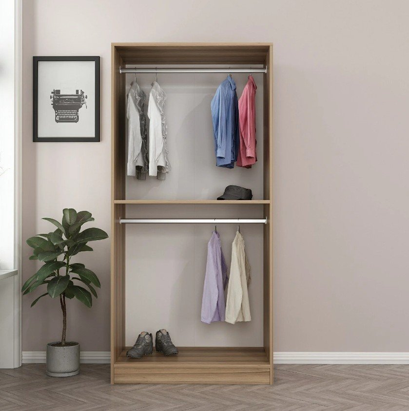 FUNZI LIVING Plus 210 garderobeskab, m. 2 lger, 1 hylde, 2 bjlestnger - egefarvet melamin