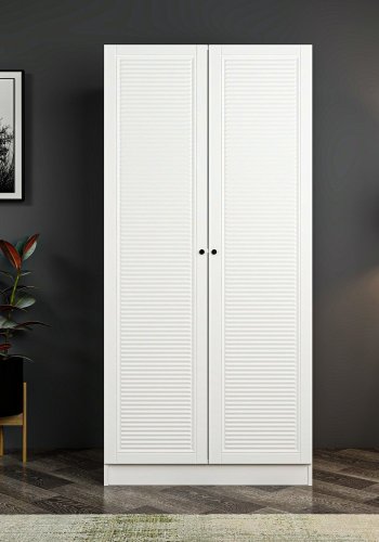 FUNZI LIVING Membrane Blinds 210 garderobeskab, m. 2 lger, 1 hylde, 2 bjlestnger - hvid melamin