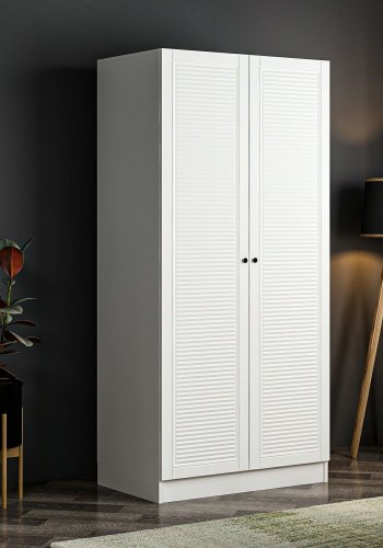 FUNZI LIVING Membrane Blinds 210 garderobeskab, m. 2 lger, 1 hylde, 2 bjlestnger - hvid melamin