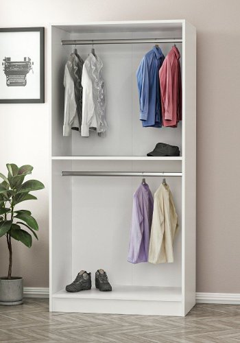 FUNZI LIVING Membrane Blinds 210 garderobeskab, m. 2 lger, 1 hylde, 2 bjlestnger - hvid melamin