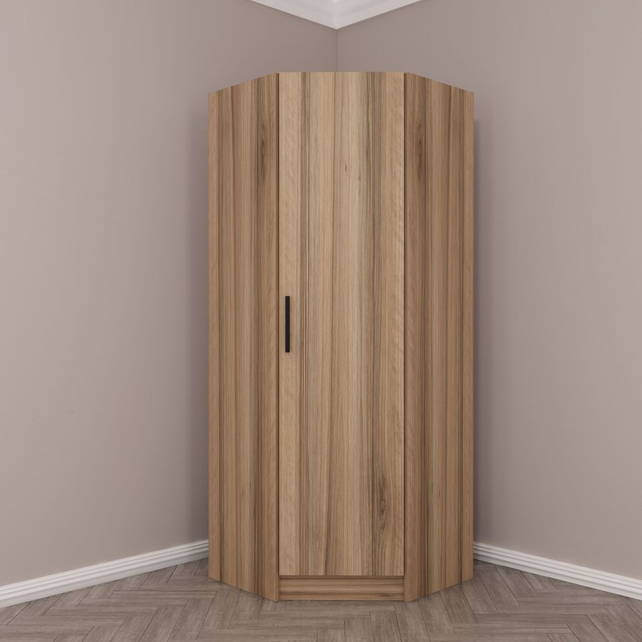 FUNZI LIVING 210 hjrnegarderobeskab, m. 1 lge, 1 hylde - valnddefarvet melamin