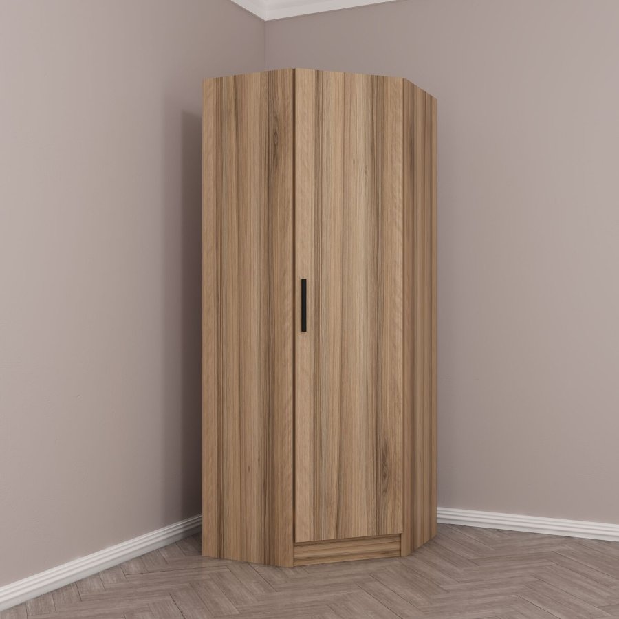 FUNZI LIVING 210 hjrnegarderobeskab, m. 1 lge, 1 hylde - valnddefarvet melamin