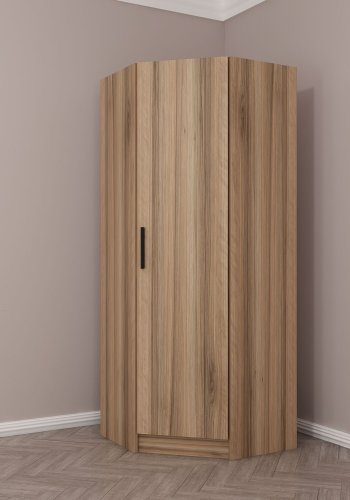 FUNZI LIVING 210 hjrnegarderobeskab, m. 1 lge, 1 hylde - valnddefarvet melamin