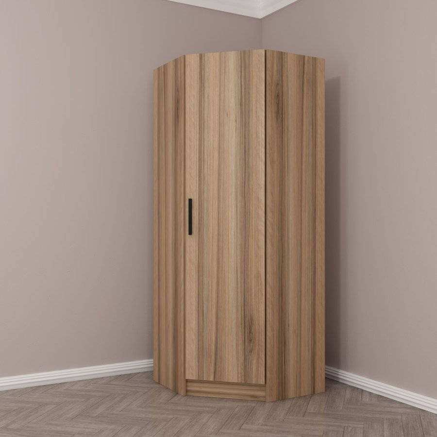 FUNZI LIVING 210 hjrnegarderobeskab, m. 1 lge, 1 hylde - valnddefarvet melamin