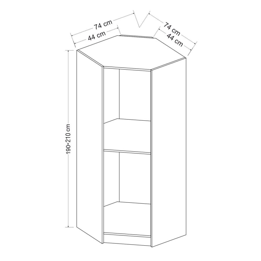 FUNZI LIVING 210 hjrnegarderobeskab, m. 1 lge, 1 hylde - valnddefarvet melamin