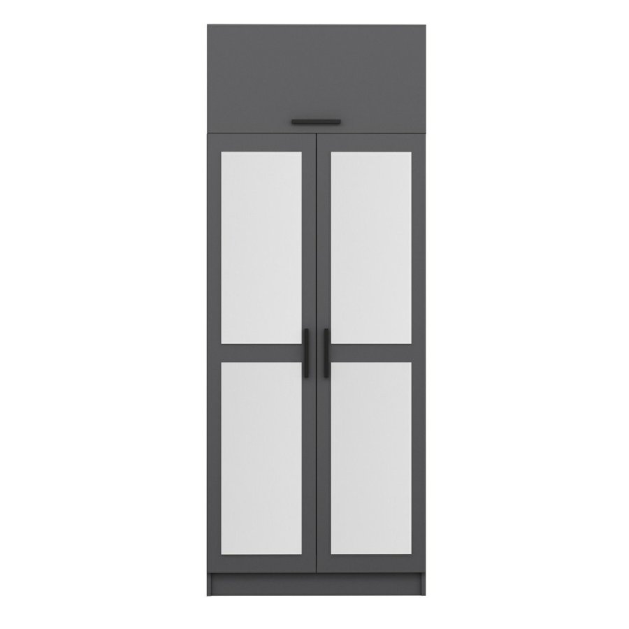 FUNZI LIVING 2223 garderobeskab, m. spejl, 3 lger, 1 hylde, 2 bjlestnger, 1 rum - antracitgr