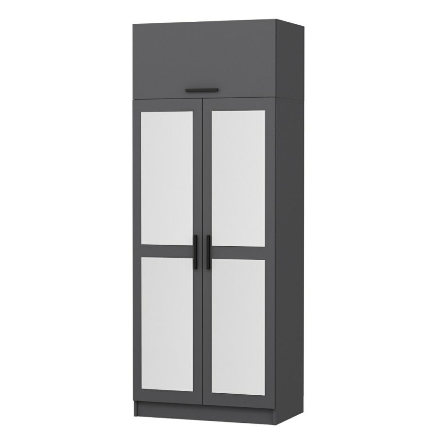 FUNZI LIVING 2223 garderobeskab, m. spejl, 3 lger, 1 hylde, 2 bjlestnger, 1 rum - antracitgr