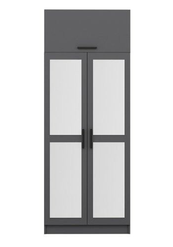 FUNZI LIVING 2224 garderobeskab, m. spejl, 3 lger, 1 hylde, 2 bjlestnger, 1 rum - antracitgr