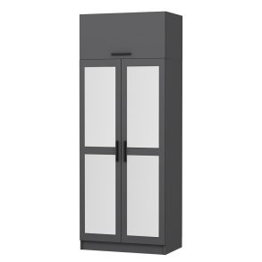 FUNZI LIVING 2224 garderobeskab, m. spejl, 3 lger, 1 hylde, 2 bjlestnger, 1 rum - antracitgr