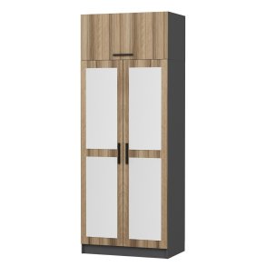 FUNZI LIVING 2226 garderobeskab, m. spejl, 3 lger, 1 hylde, 2 bjlestnger, 1 rum - egetrsfarvet