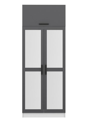 FUNZI LIVING 2228 garderobeskab, m. spejl, 3 lger, 1 hylde, 2 bjlestnger, 1 rum - antracitgr