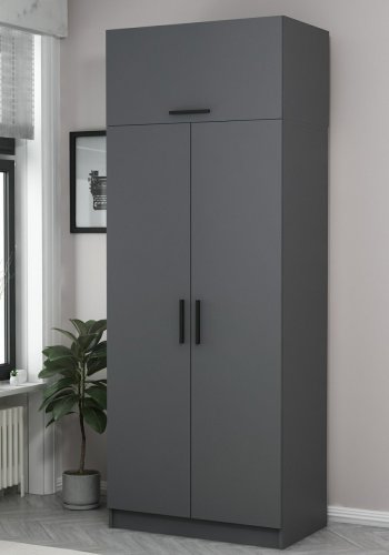 FUNZI LIVING 2229 garderobeskab, m. 3 lger, 1 hylde, 2 bjlestnger, 1 rum - antracitgr melamin