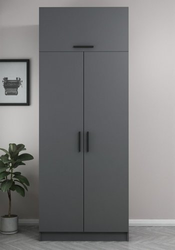 FUNZI LIVING 2229 garderobeskab, m. 3 lger, 1 hylde, 2 bjlestnger, 1 rum - antracitgr melamin