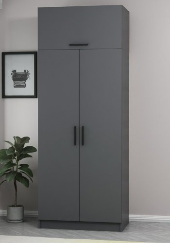 FUNZI LIVING 2229 garderobeskab, m. 3 lger, 1 hylde, 2 bjlestnger, 1 rum - antracitgr melamin