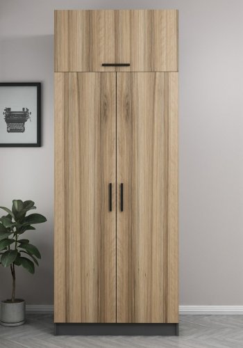 FUNZI LIVING 2231 garderobeskab, m. 3 lger, 1 hylde, 2 bjlestnger, 1 rum - egefarvet/antracitgr