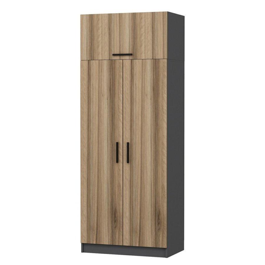 FUNZI LIVING 2231 garderobeskab, m. 3 lger, 1 hylde, 2 bjlestnger, 1 rum - egefarvet/antracitgr