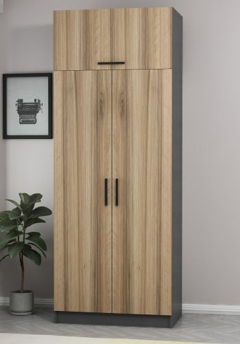 FUNZI LIVING 2232 garderobeskab, m. 3 lger, 1 hylde, 2 bjlestnger, 1 rum - egefarvet/antracitgr