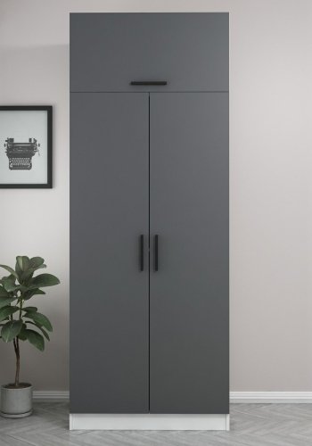 FUNZI LIVING 2233 garderobeskab, m. 3 lger, 1 hylde, 2 bjlestnger, 1 rum - antracitgr og hvid