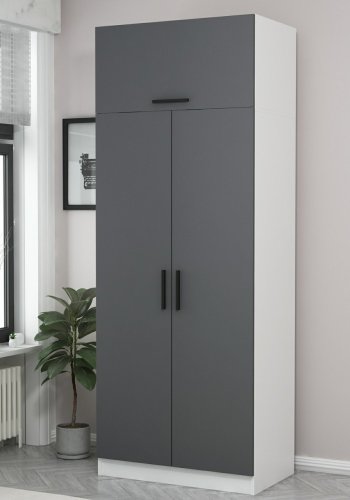 FUNZI LIVING 2234 garderobeskab, m. 3 lger, 1 hylde, 2 bjlestnger, 1 rum - antracitgr og hvid