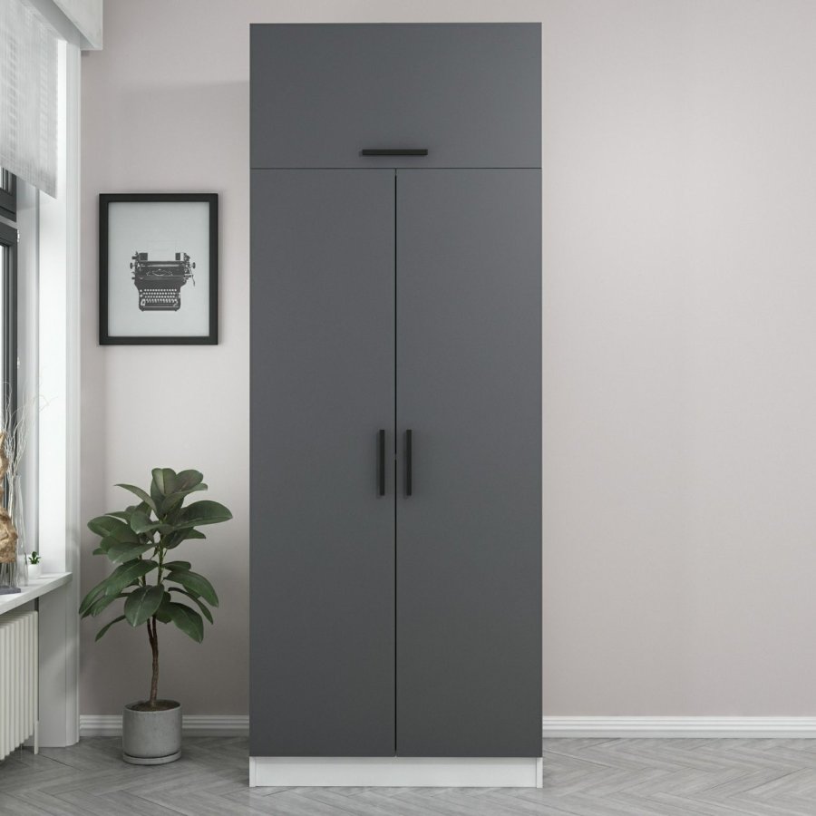 FUNZI LIVING 2234 garderobeskab, m. 3 lger, 1 hylde, 2 bjlestnger, 1 rum - antracitgr og hvid