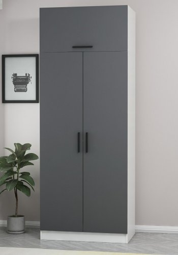 FUNZI LIVING 2234 garderobeskab, m. 3 lger, 1 hylde, 2 bjlestnger, 1 rum - antracitgr og hvid