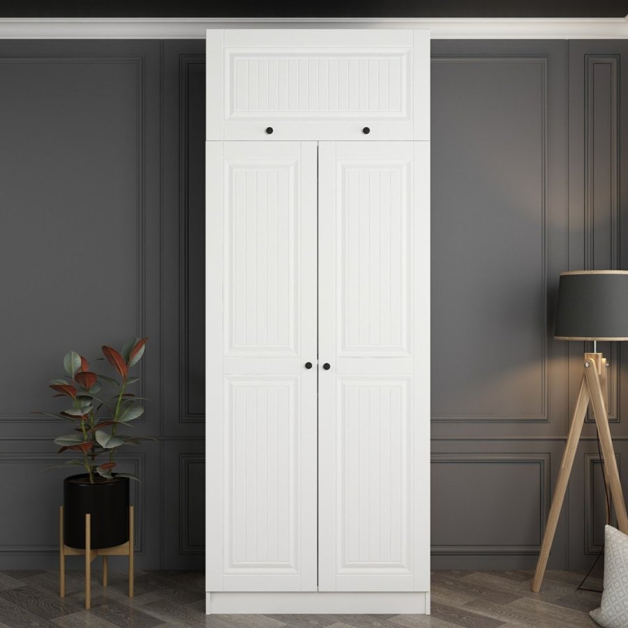 FUNZI LIVING 2235 garderobeskab, m. 3 lger, 1 hylde, 2 bjlestnger, 1 rum - hvid melamin