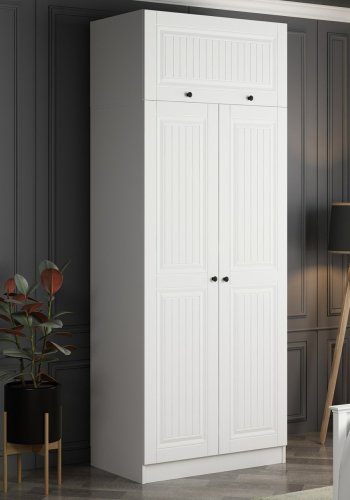 FUNZI LIVING 2235 garderobeskab, m. 3 lger, 1 hylde, 2 bjlestnger, 1 rum - hvid melamin