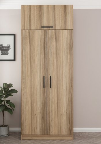 FUNZI LIVING 2237 garderobeskab, m. 3 lger, 1 hylde, 2 bjlestnger, 1 rum - egetrsfarvet melamin