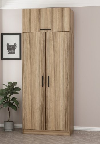 FUNZI LIVING 2237 garderobeskab, m. 3 lger, 1 hylde, 2 bjlestnger, 1 rum - egetrsfarvet melamin